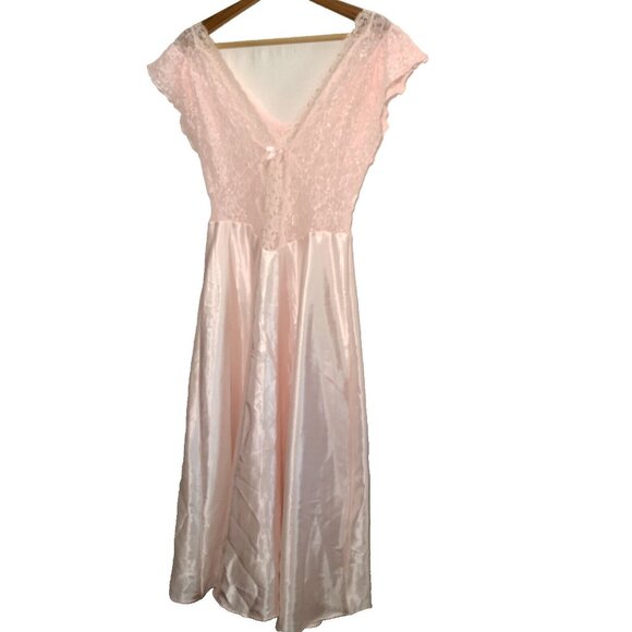 Cinema Etoile Nightgown S Pink Long Satin Lace Top Drop Waist Sexy Shimmer READ - Picture 1 of 13